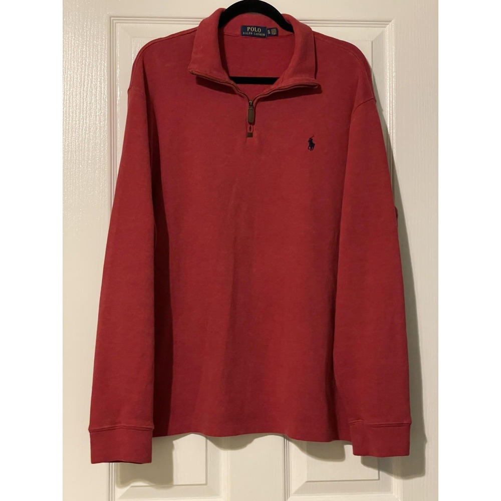 Polo Ralph Lauren Sweater Mens XL Red Quarter Zip Mock Neck Pullover Pony Logo
